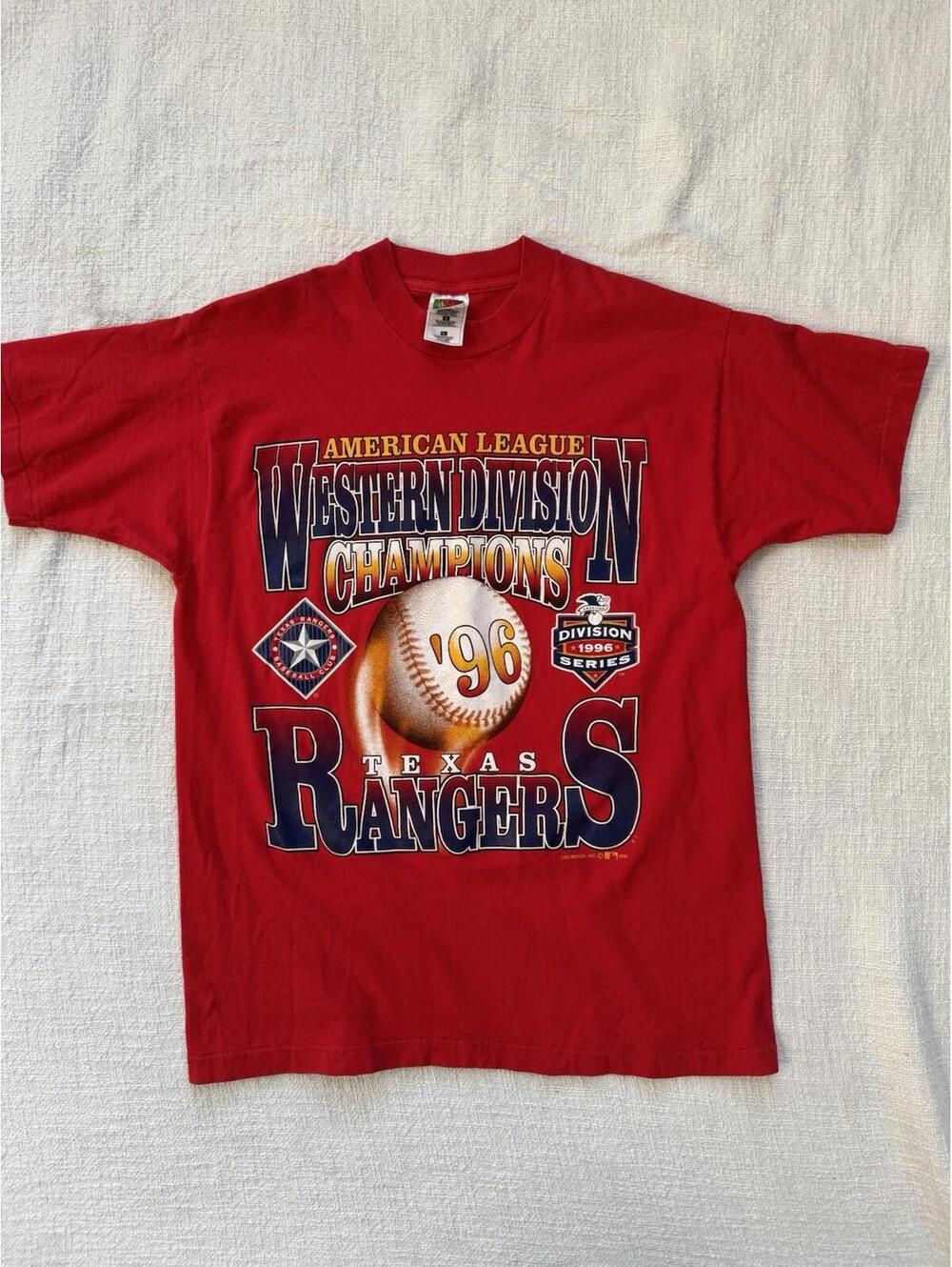 Vintage 1996 Texas Rangers AL West Division Champions T-Shirt Red Size L